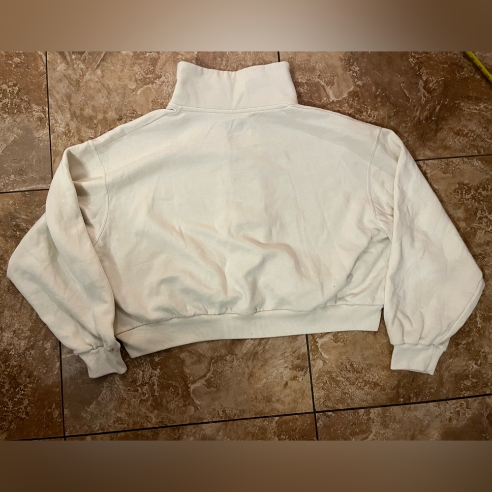 🆕 Brand New Hollister crop sweatshirt quarter zip baggy loose fit size XL cream - Picture 5 of 9